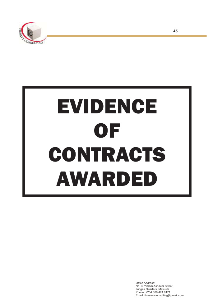 Evidence of contracts awarded